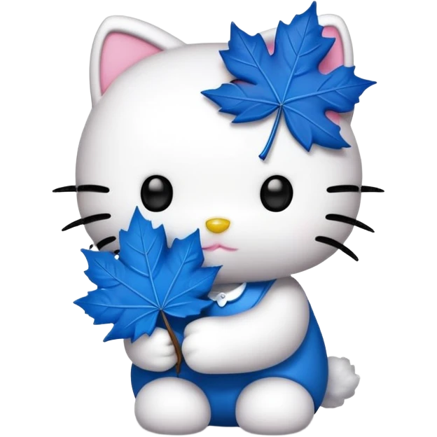 hello kitty holding a blue maple leaf emoji