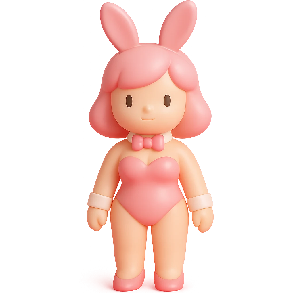 female character in a classic PlayBoy Bunny outfit, pink color, bunny ears, bow tie emoji