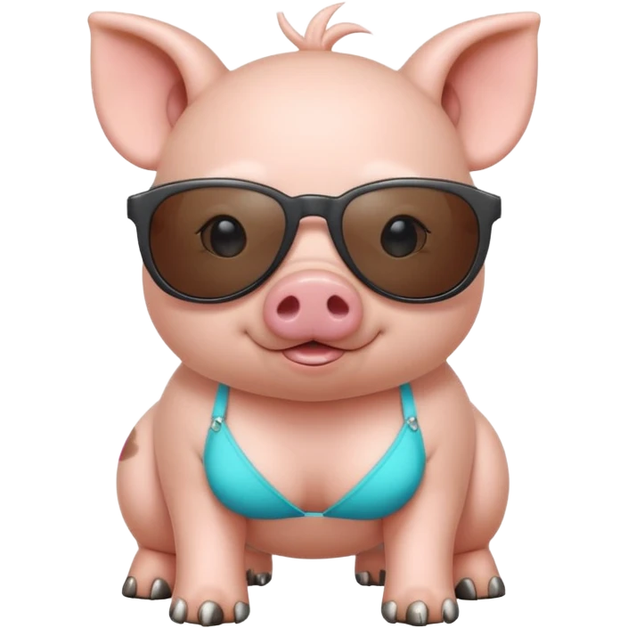 cute pig wearing cool sunglasses and bakini on all fours emoji
