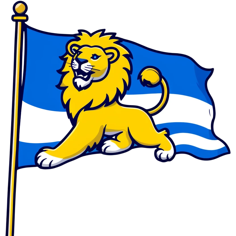 Flag of Zeeland with blue and white wavy stripes and a yellow lion emoji