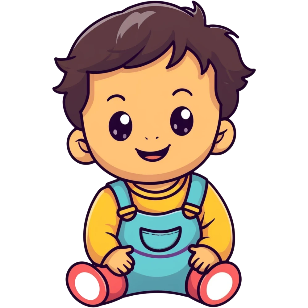 smiling toddler face with big eyes, medium skin tone, and dark wavy hair emoji