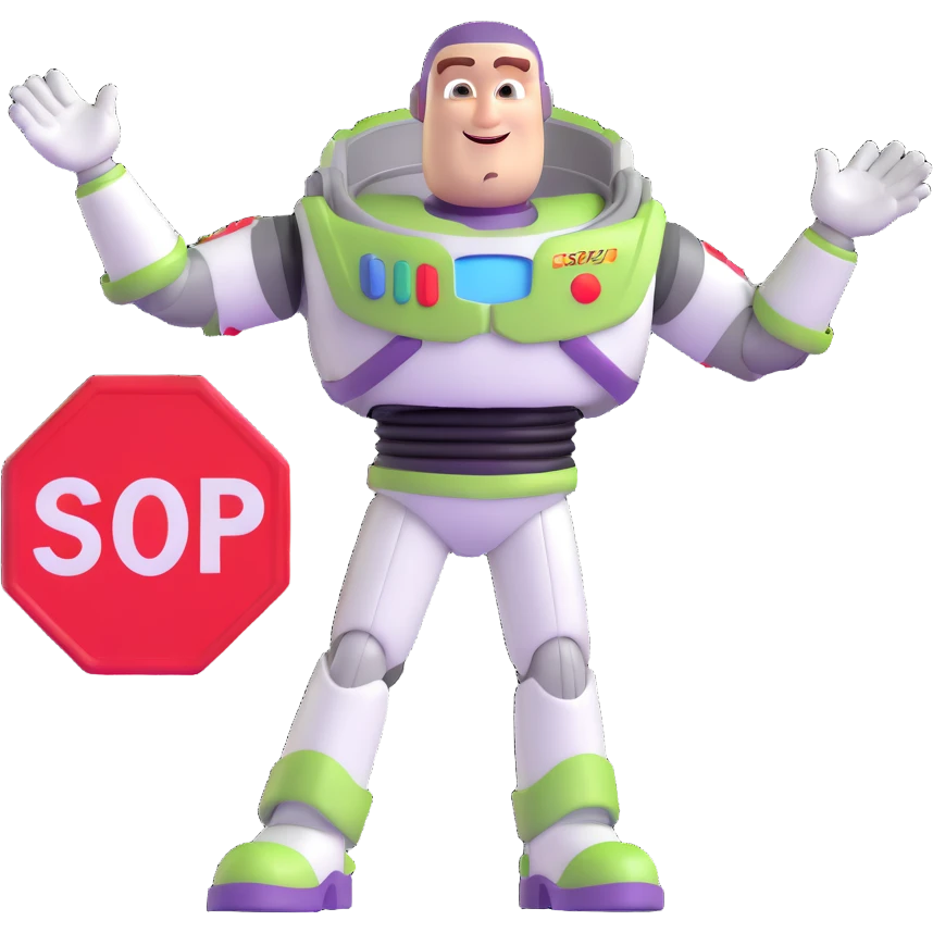 Buzz Lightyear character with a red stop sign above him emoji