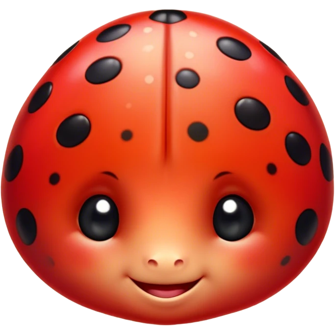 Cinematic Cute Ladybug Portrait Emoji, Head tilted playfully and inquisitively, featuring a diminutive, adorable form with a glossy red shell dotted with playful black spots and round, sparkling eyes full of gentle mischief, Simplified yet irresistibly adorable features, highly detailed, glowing with a warm, inviting glow, high shine, affectionate and lively, stylized with a touch of whimsical garden charm, soft glowing outline, capturing the essence of a mischievous ladybug that seems as if it could flutter out of the screen into your arms! emoji