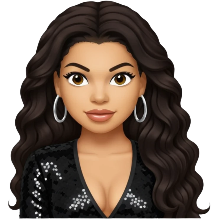 Jordin Sparks with long dark brown hair, black sequin outfit emoji
