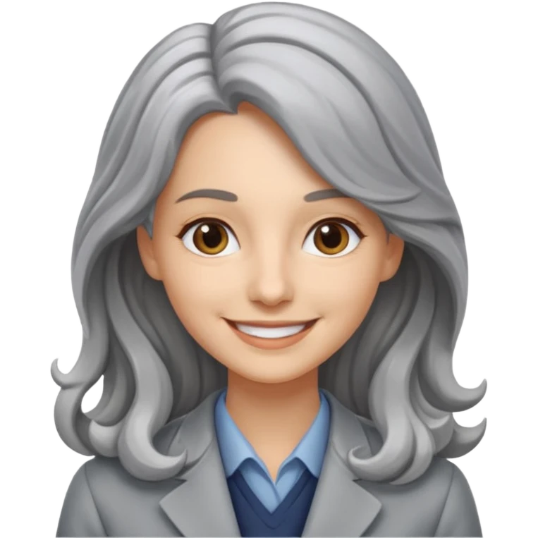 Profesora joven, sonrriente cabello gris canoso y de pelo largo  emoji