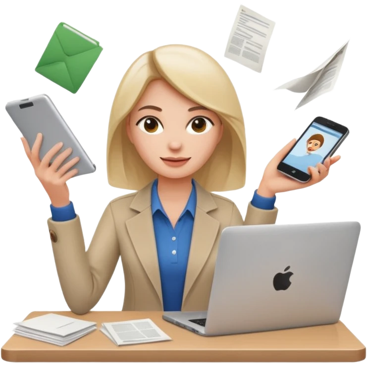 female digital marketer juggling all the responsibilities at bookeasy emoji