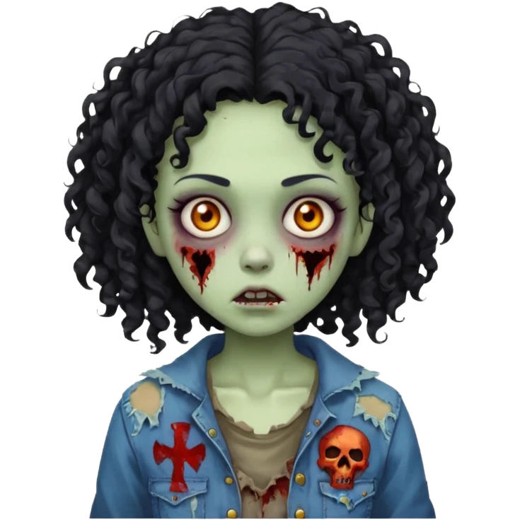 Black curly head girl zombie pale skin emoji