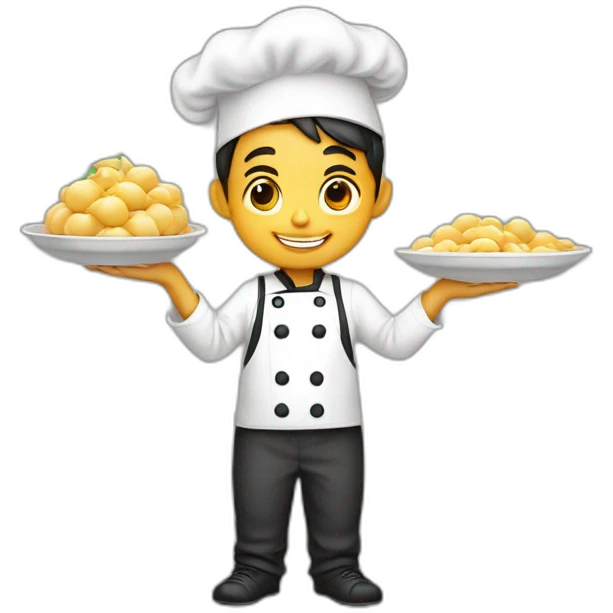 Cute little chef boy holding khinkali in his hands emoji