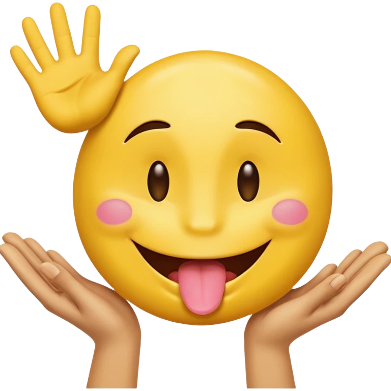Hands spreading open while a smiley face with its tongue out is in the middle emoji