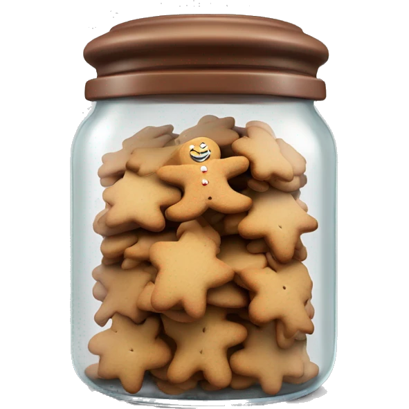 Realistic glass cookie jar with lid full of gingerbread cookies isolated.  emoji