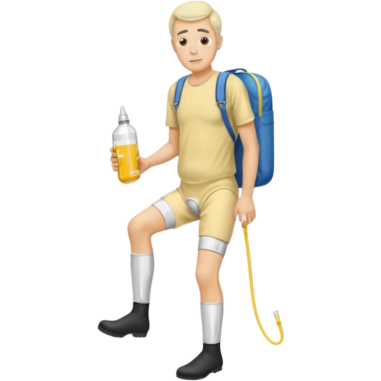 Man, mid 60, with a urine condom and leg bag emoji