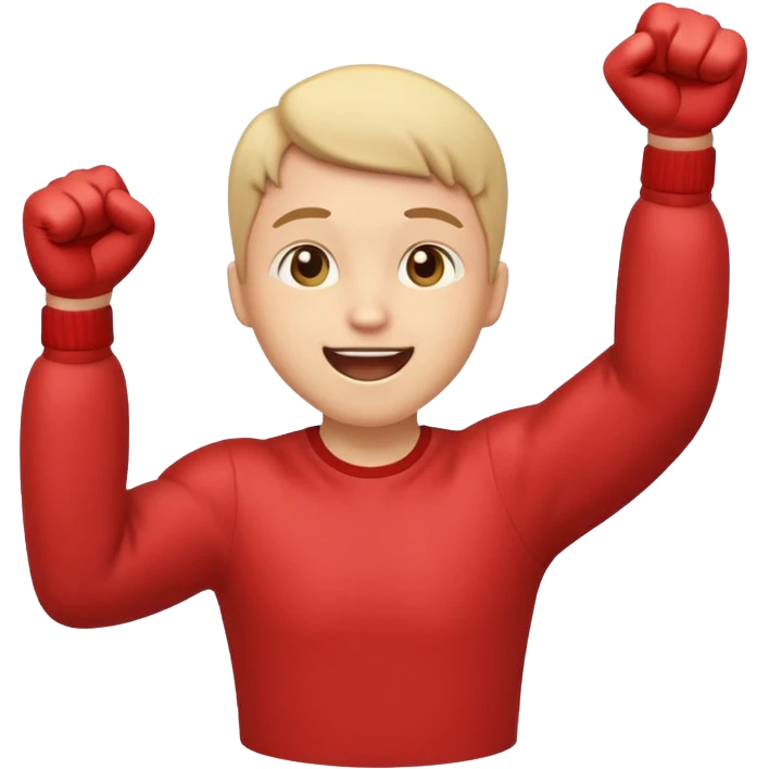 Emoji-style person jumping with fist up, excited expression, rounded cute style, soft shading, emoji