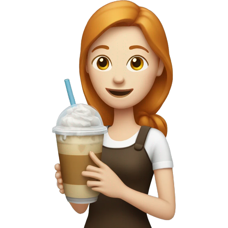 Ginger woman holding iced coffee  emoji
