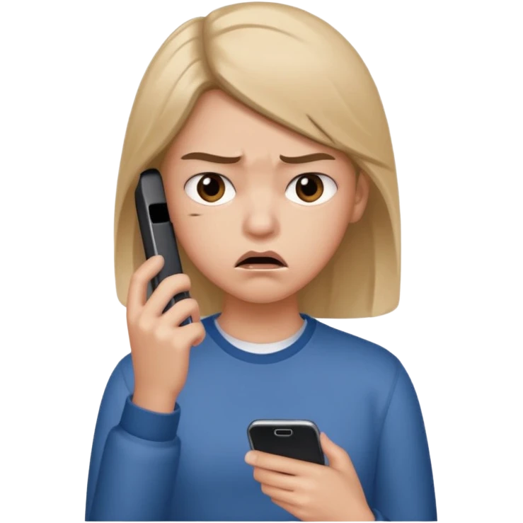 teenager holding a phone with a dramaticly annoyed face emoji