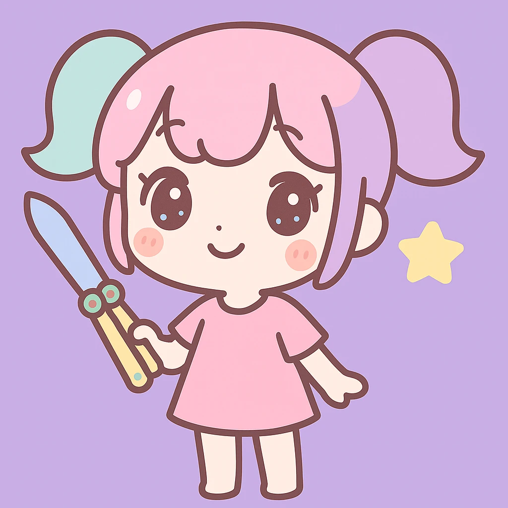Add a lilac background behind the chibi anime girl with a balisong, keep the kawaii style. emoji
