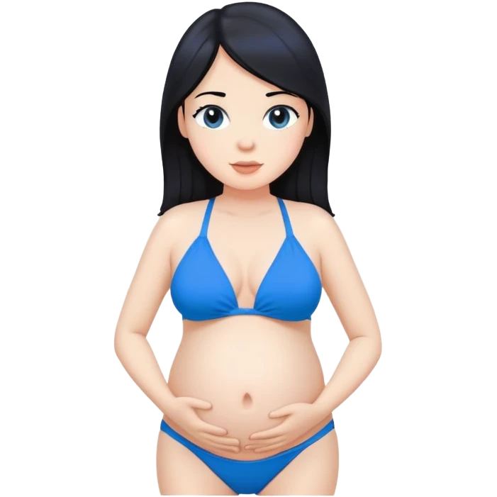 Embarazada blanca pelo negro bikini azul  emoji