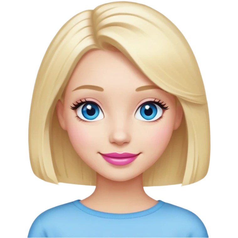Blonde hair, blue eyes, light skin, long bob hairstyle, pretty smile, pink lips, lashes  emoji