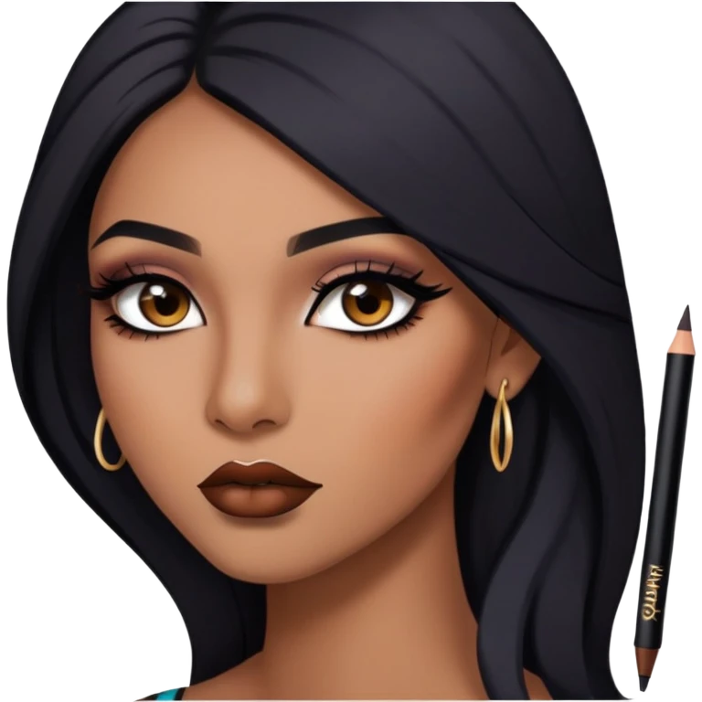 indian girl, brown skin, long black hair, brown underneath colored hair, baddie,pretty, makeup, lipliner, black eyeliner, emoji