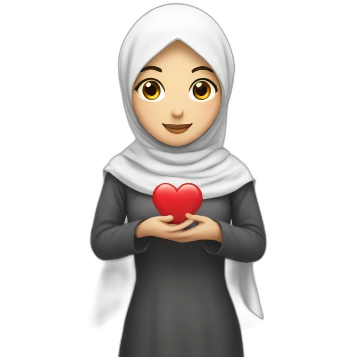 Asian Hijabi holding a love heart, long white hijab emoji