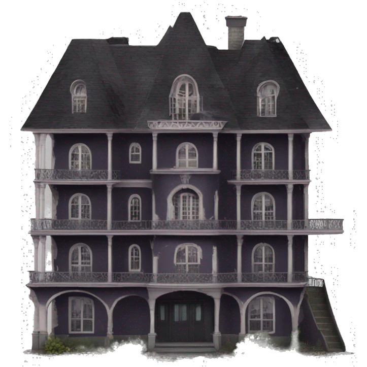Dark dilapidated 8 story Haunted Barbie manor hotel with attached garage  emoji