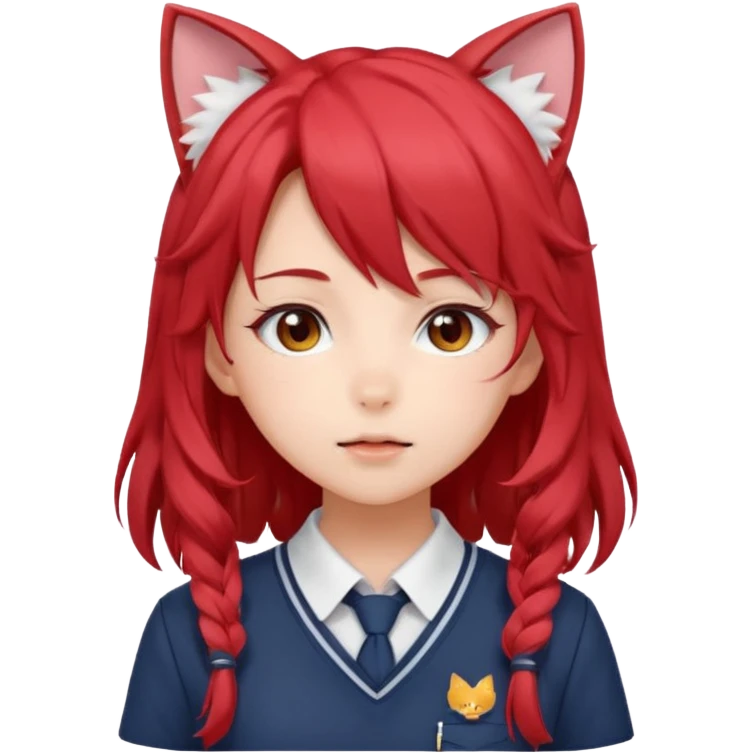 cute anime girl with cat ears, red blowing hair emoji