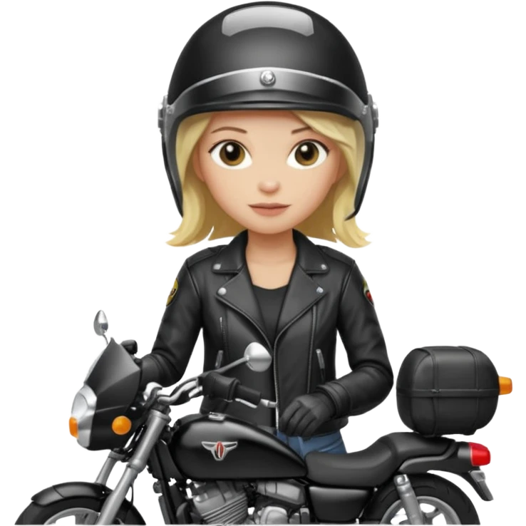 moça loira de capacete em uma moto honda preta emoji