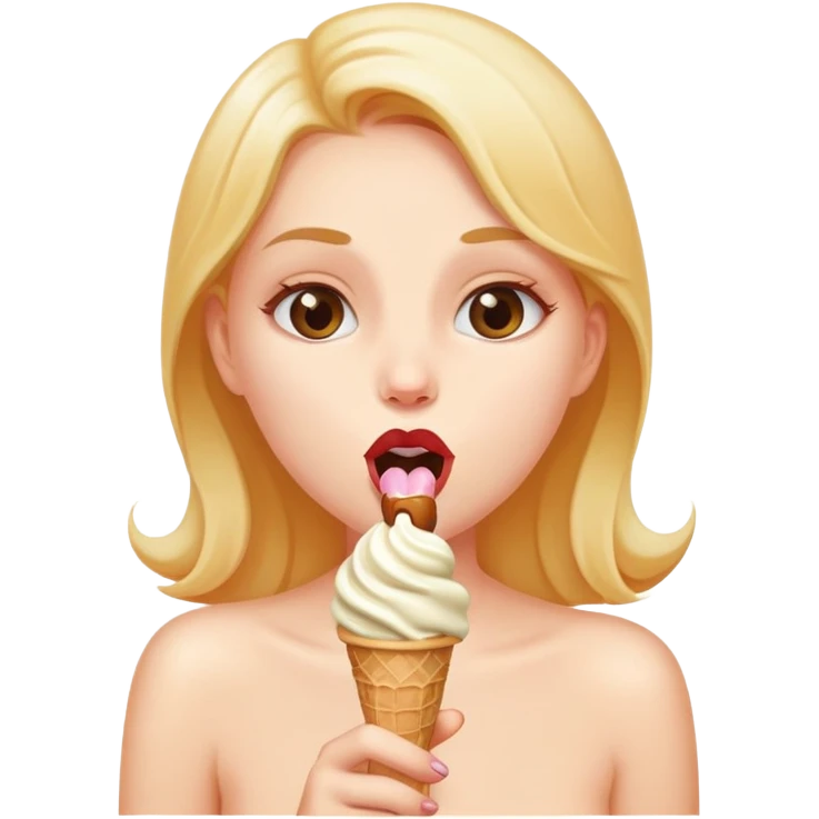 A naked girl licks ice cream emoji