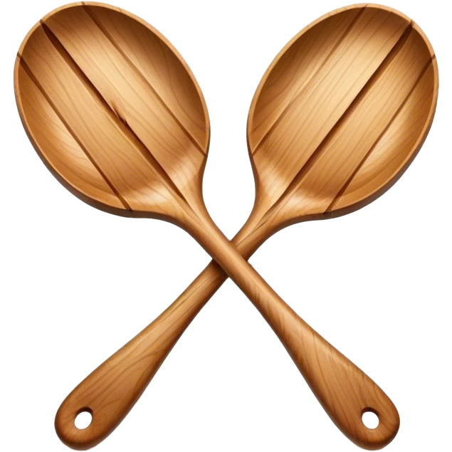 Two wooden spoons hitting each other with their flat sides, creating a cross-like shape with their handles, forming an intricate and striking visual emoji