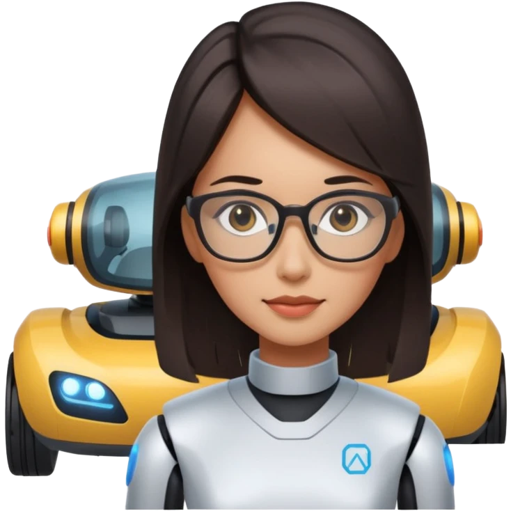 female AI robotics engineer with dark hair, and autonomous car robot  emoji