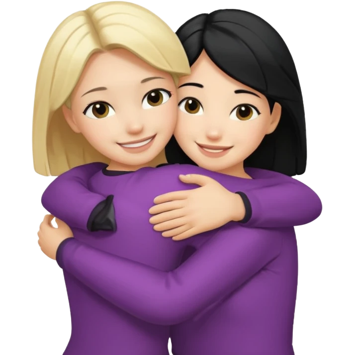Hug from behind blond girl black hair girl emoji