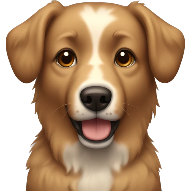 Fluffy light-Brown dog with dark brown spots on his face. His ears are standing up.  emoji