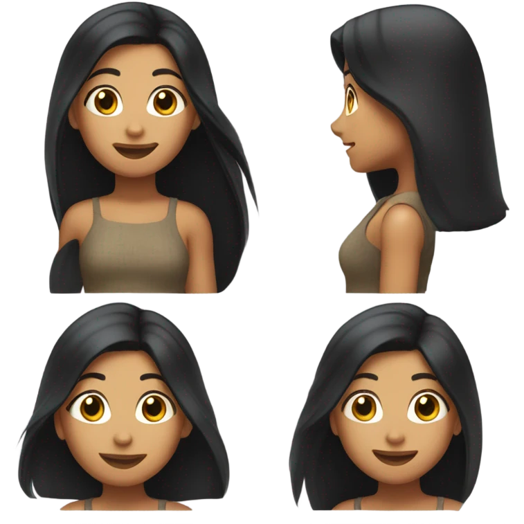 a girl with long black hair olive skinned happy expression upper body  emoji