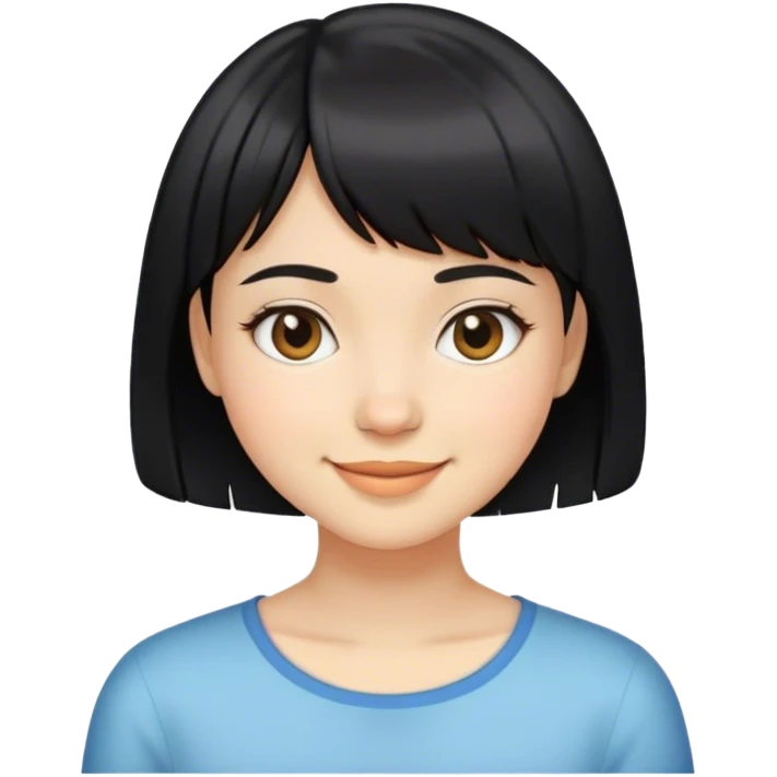 menina sorrindo com cabelos curtos pretos e com franjinha partida no meio  emoji