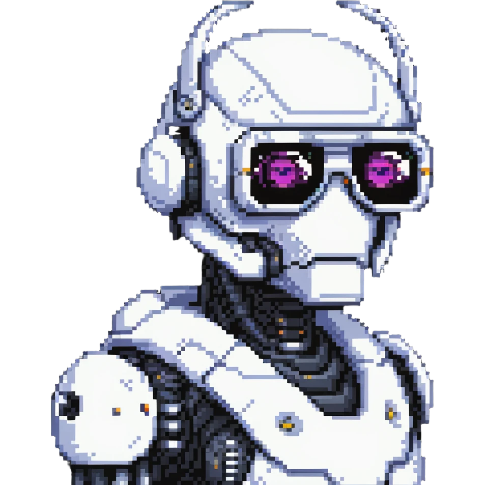 White robot with cyberpunk glasses, AI, futuristic emoji