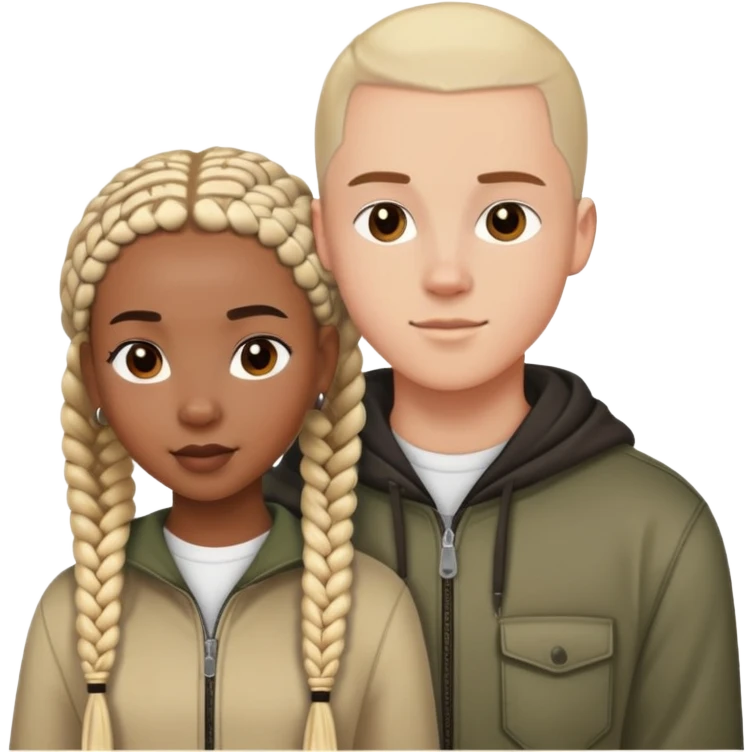 Teenage Interracial couple of a black woman with box braids and a white man with a buzz cut  emoji