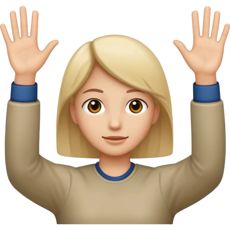 Straight face emoji with a body and hands going up emoji