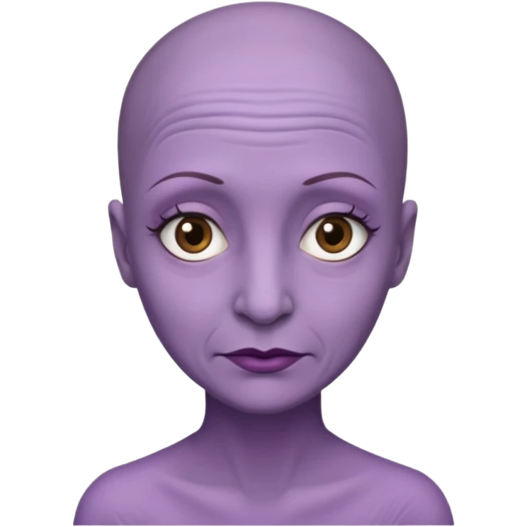 make her skin purple, she has no hair and her eyelashes are huge and she's old emoji