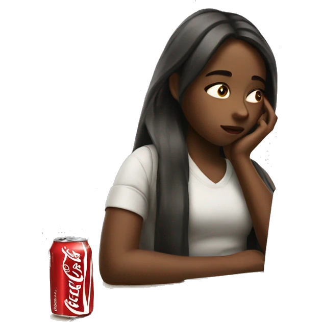 tired girl with laptop drinking coca-cola emoji