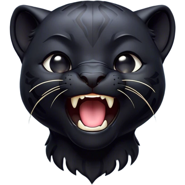 Cinematic Cute Yawning black Panther Portrait Emoji, Head tilted slightly with a dramatic, wide-open yawn, showcasing a sleek, shadowy form with drowsy, half-closed eyes and a relaxed, open expression, Simplified yet irresistibly adorable features, highly detailed, glowing with a soft, cozy dark glow, high shine, relaxed yet expressive, stylized with a dash of whimsical elegance, soft glowing outline, capturing the essence of a drowsy yet affectionate jungle guardian that appears ready to stretch out for a nap! emoji