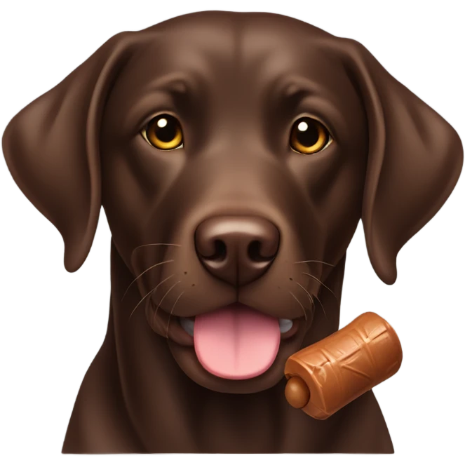 Chocolate lab with a chew toy emoji