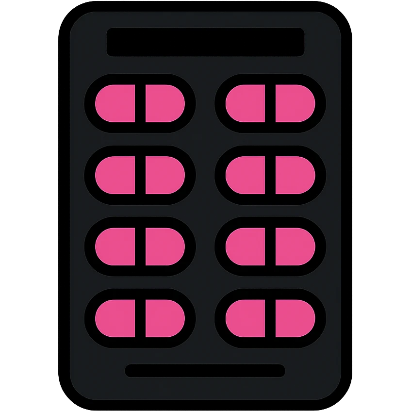 BLACKPINK-inspired gothic blister pack, no hearts, bold and stylish, black and pink colors, minimal icon style emoji