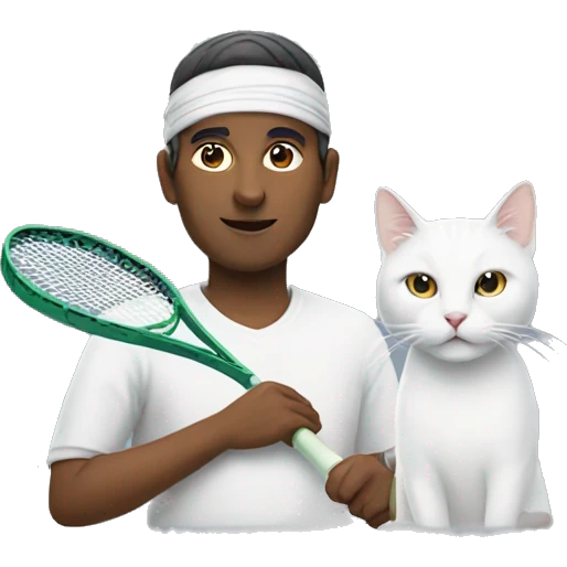 white cat and indian man holding a tennis racket  emoji