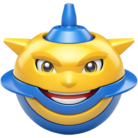 happy smiling Beyblade spinning top with a cute face emoji