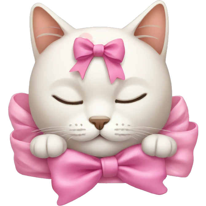 sleeping cat with a pink bow emoji