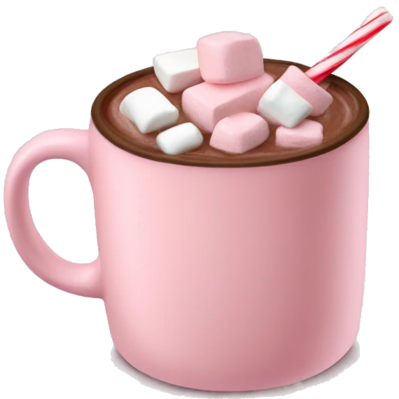 Light Pink mug of hot chocolate with marshmallows  emoji