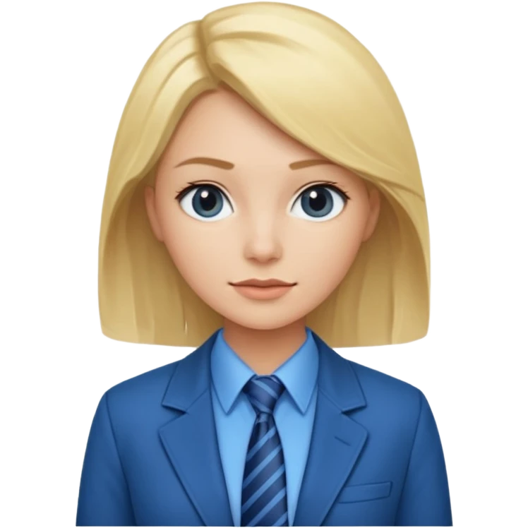 une femme blonde jolie avec une chemise et une veste et cravate bleu emoji