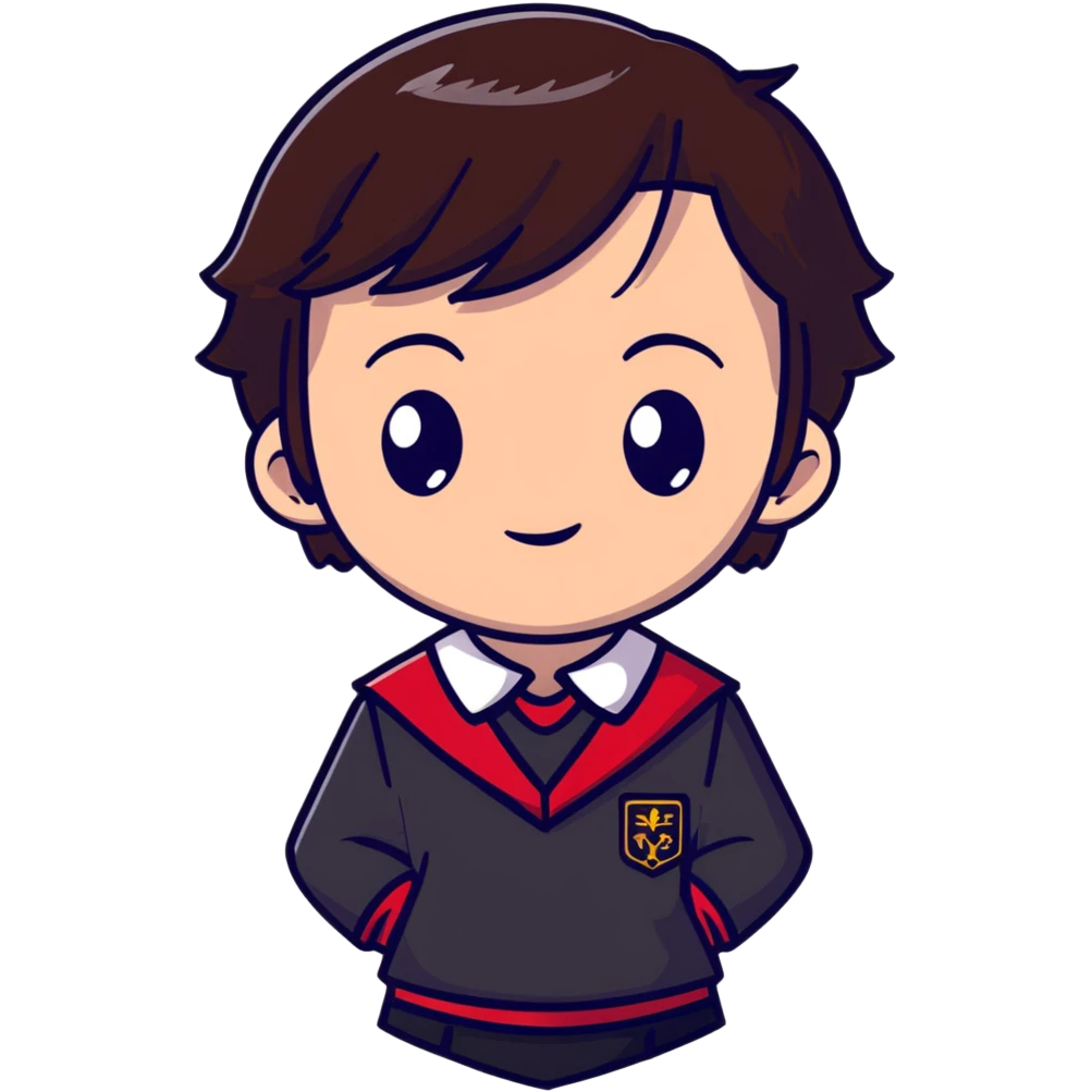 Ayanokoji with cold, expressionless face, sharp brown eyes, dark brown hair, red school uniform, serious vibe emoji