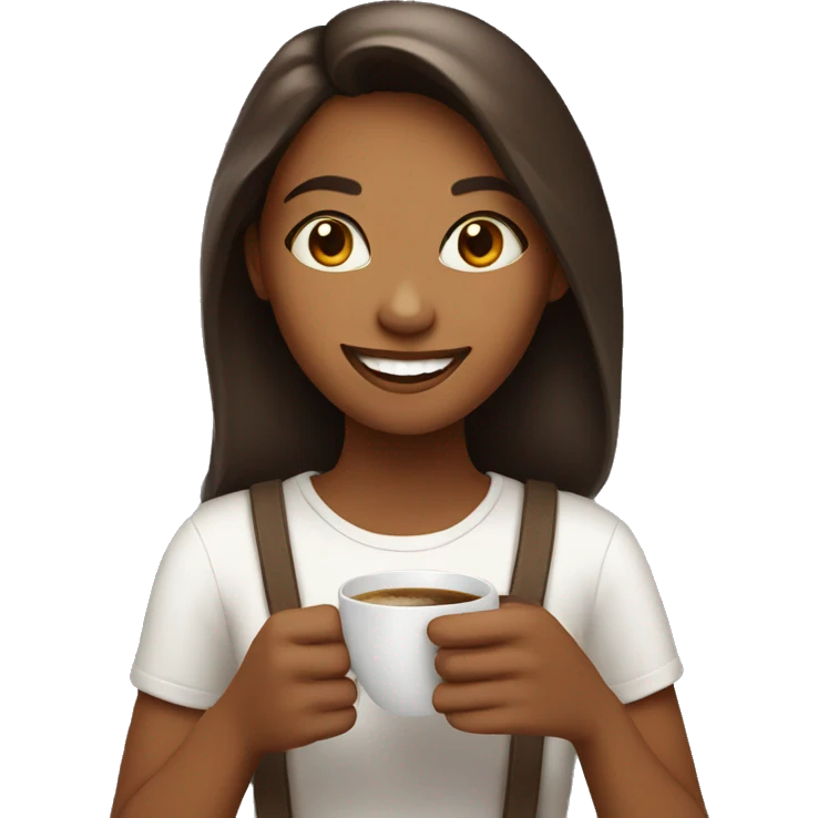 Girl with coffee smiling emoji