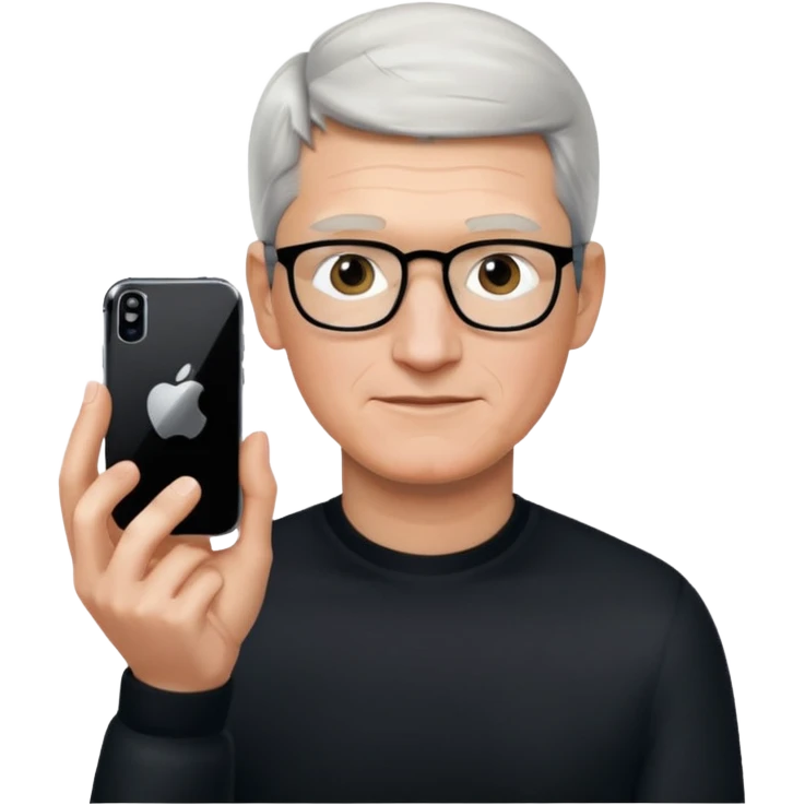 Tim Cook wiyh iphoine into his hands emoji