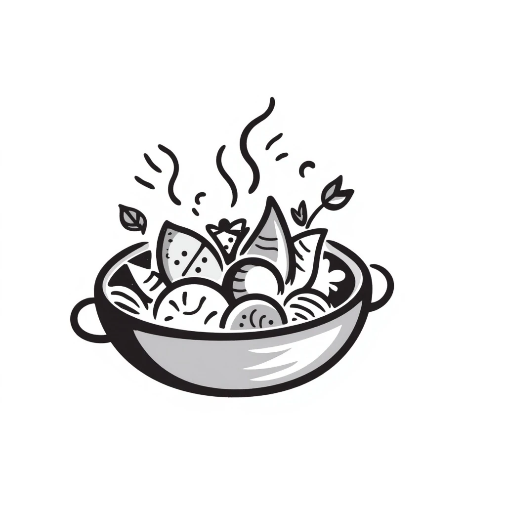 a bowl of ethnic food with spices and herbs, hand-drawn doodle style emoji